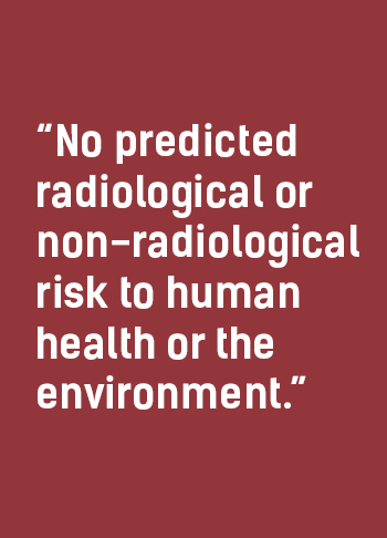 No Predicted Radiological or Non-Radiological Risk to Human Health or the Environment